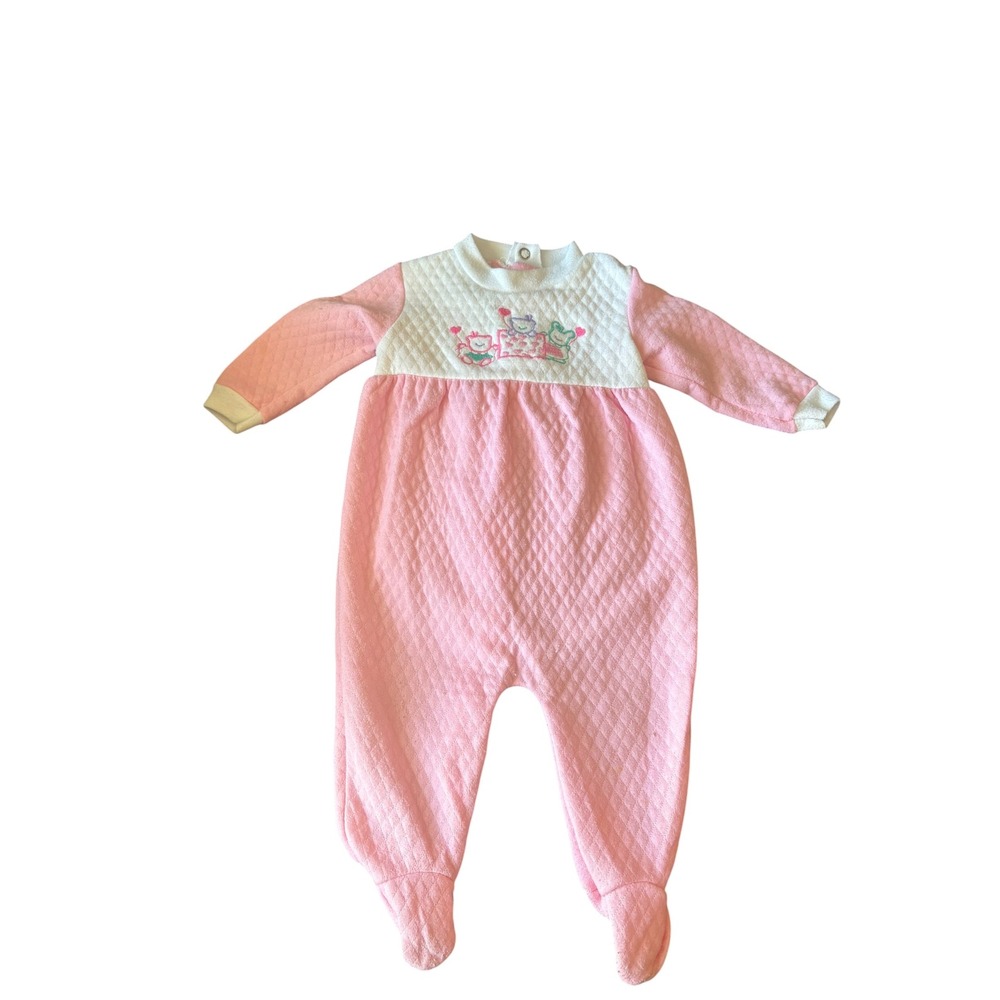 BabyGro Pink Quilted Footed Sleeper Baby‎ Girls Med 3-6 months Embroidered USA